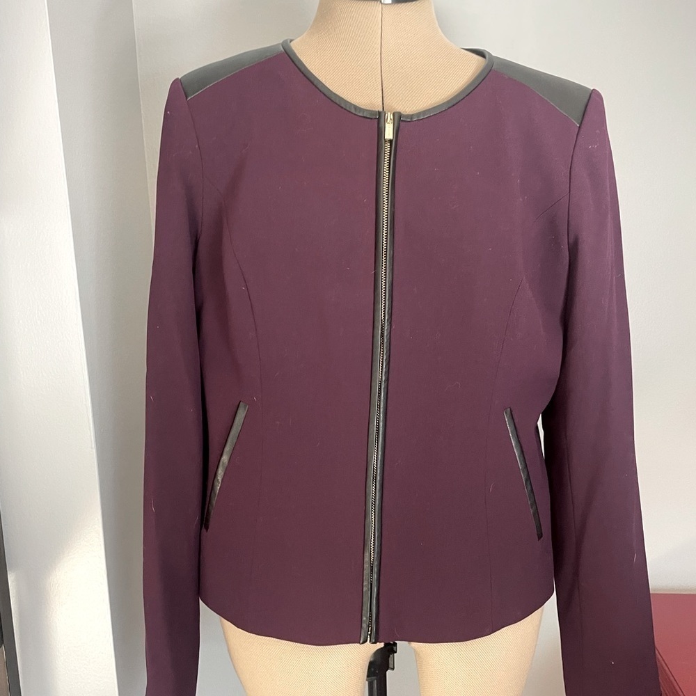 Calvin Klein Plum and Black Trim Zip Front Blazer